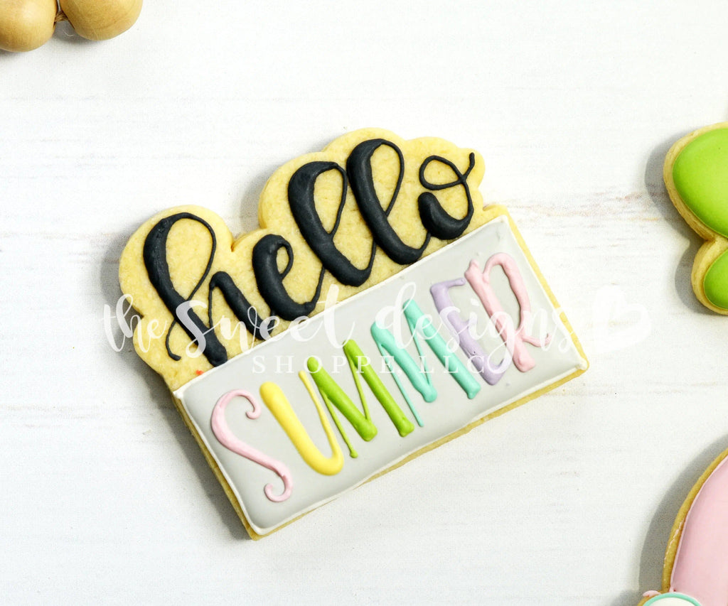 Cookie Cutters - Hello Summer Plaque - Cookie Cutter - The Sweet Designs Shoppe - - 2019, ALL, Cookie Cutter, Plaque, Plaques, PLAQUES HANDLETTERING, Promocode, summer, summer plaque