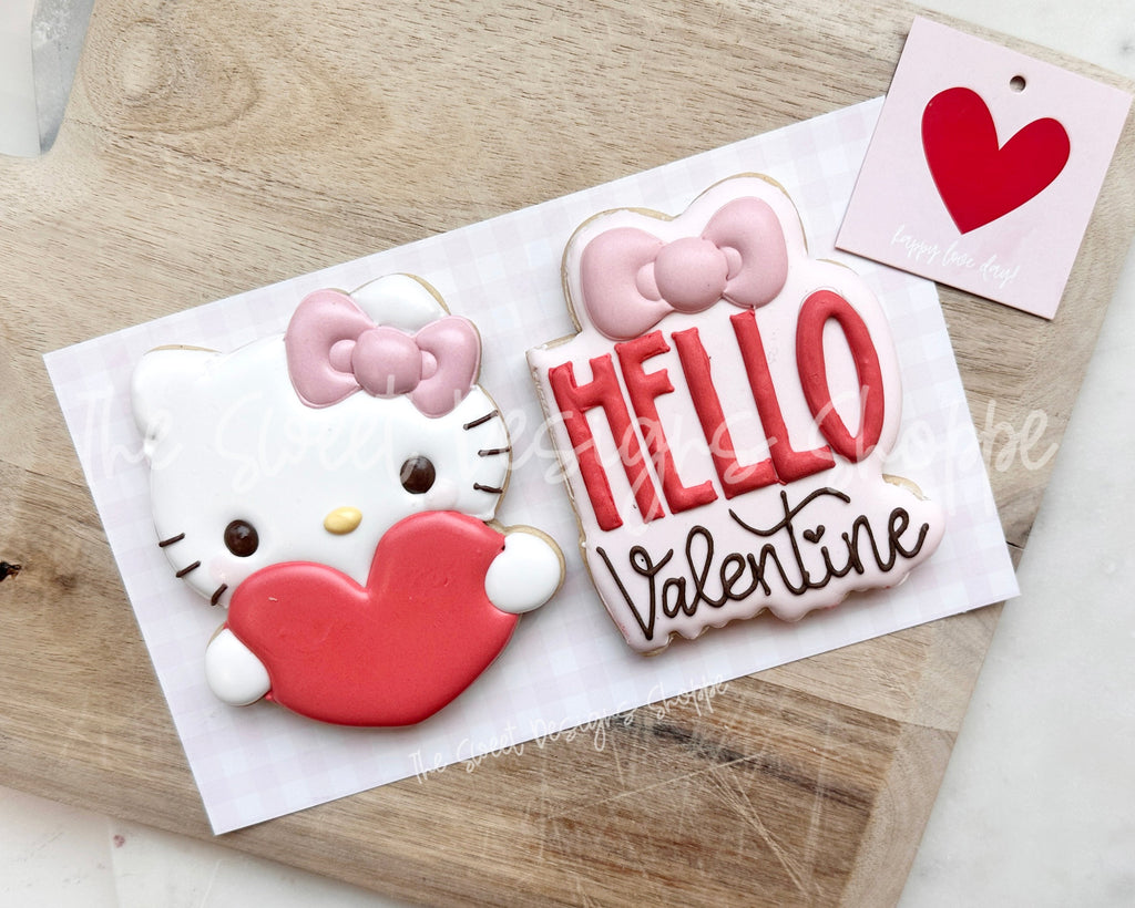 Cookie Cutters - Hello Valentine Kitty Set - Set of 2 - Cookie Cutters - The Sweet Designs Shoppe - - ALL, Cookie Cutter, Hello, Hi Kitty Face, Kitty, Love, new, Promocode, regular sets, set, STL, valentine, Valentines