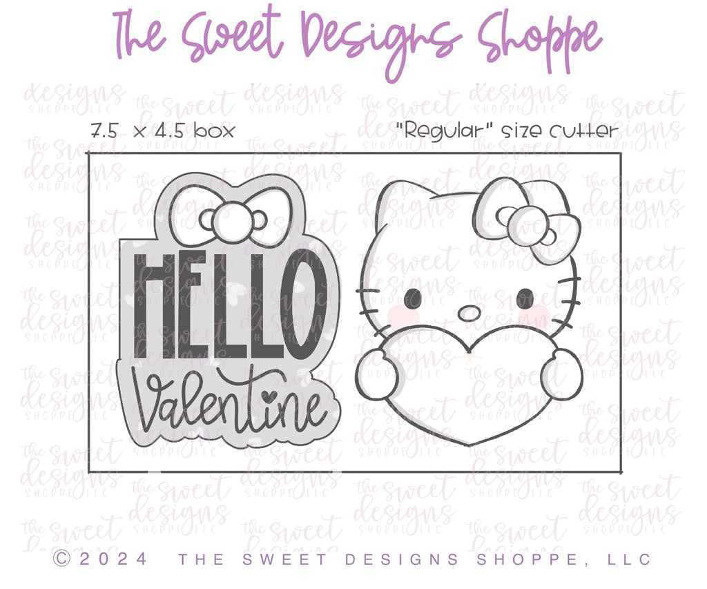 Cookie Cutters - Hello Valentine Kitty Set - Set of 2 - Cookie Cutters - The Sweet Designs Shoppe - - ALL, Cookie Cutter, Hello, Hi Kitty Face, Kitty, Love, new, Promocode, regular sets, set, STL, valentine, Valentines