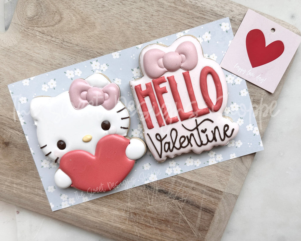 Cookie Cutters - Hello Valentine Kitty Set - Set of 2 - Cookie Cutters - The Sweet Designs Shoppe - - ALL, Cookie Cutter, Hello, Hi Kitty Face, Kitty, Love, new, Promocode, regular sets, set, STL, valentine, Valentines