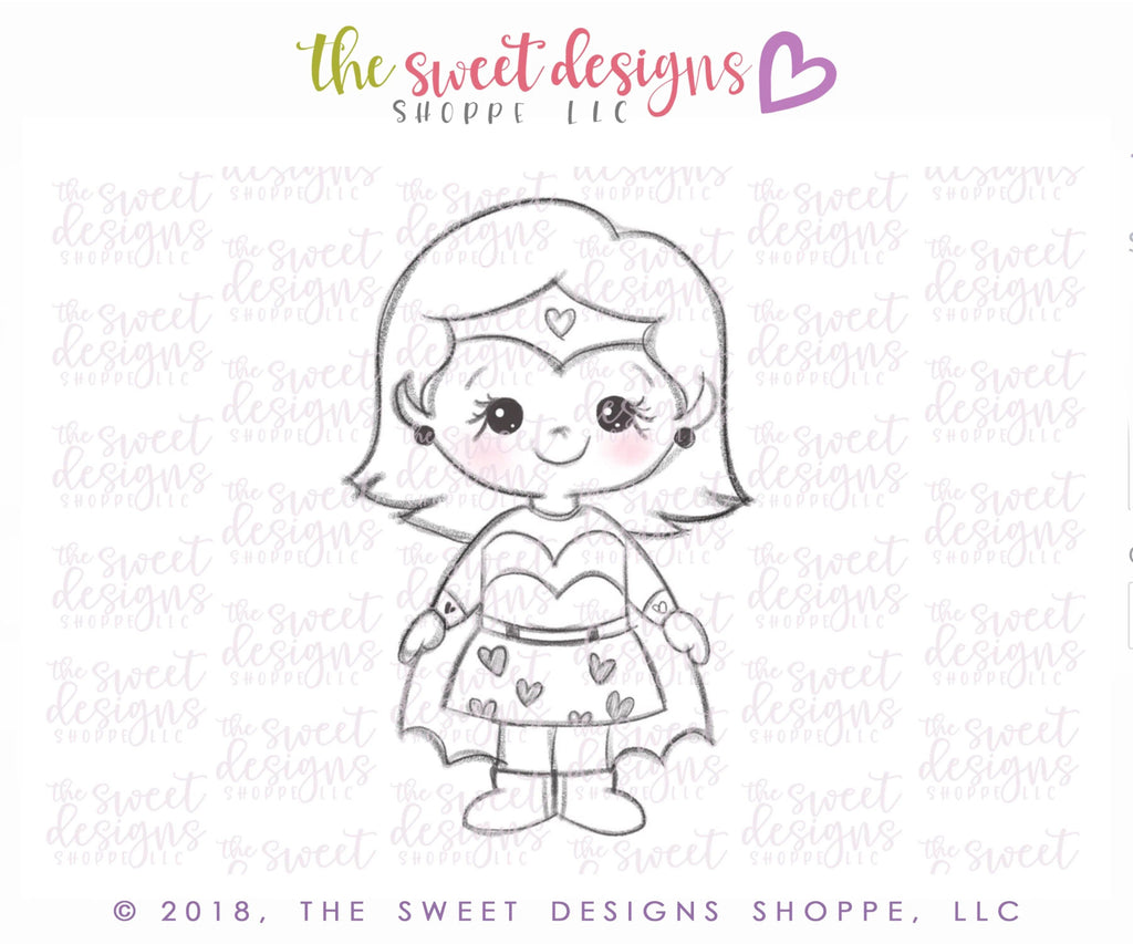 Cookie Cutters - Heroine with Cape - Cookie Cutter - The Sweet Designs Shoppe - - ALL, boy, cape, Cookie Cutter, HALLOWEEN, Hero, heroine, KID, kids, Kids / Fantasy, Party, power, Promocode, Superhero, Superheroes, Woman, Women