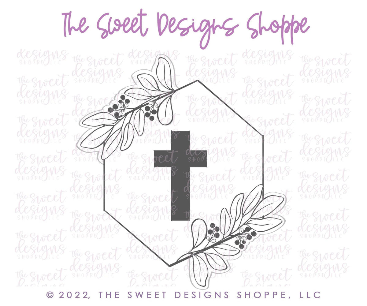 Cookie Cutters - Hexagon Eucalyptus Felix Plaque - Cookie Cutter - The Sweet Designs Shoppe - TSDS - - ALL,Cookie Cutter,First Communion,handlettering,Plaque,Plaques,PLAQUES HANDLETTERING,Promocode,Religious,Wedding,Wedding Favors