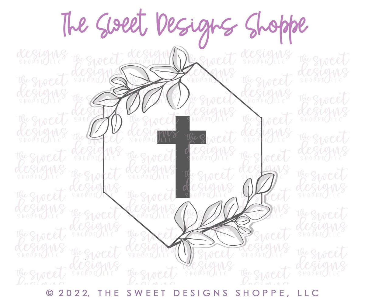 Cookie Cutters - Hexagon Eucalyptus Samuel Plaque - Cookie Cutter - The Sweet Designs Shoppe - TSDS - - ALL,Cookie Cutter,First Communion,handlettering,Plaque,Plaques,PLAQUES HANDLETTERING,Promocode,Religious,STL,Wedding,Wedding Favors