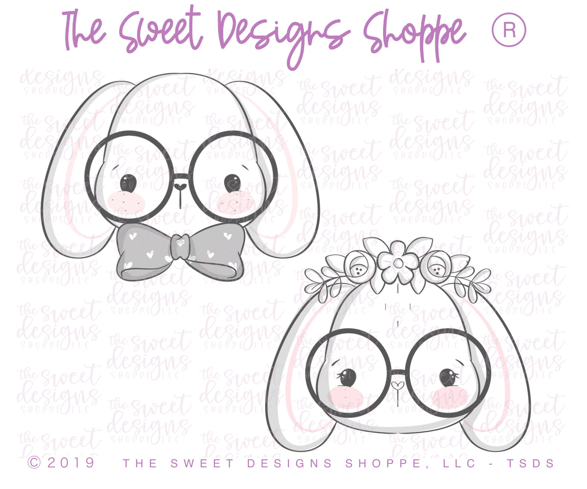Cookie Cutters - Hipster Bunny Face Set - Set of 2 - Cookie Cutters - The Sweet Designs Shoppe - TSDS - - ALL,Animal,Animals,Cookie Cutter,Easter,Easter / Spring,PLAQUES HANDLETTERING,Promocode,regular sets,set,STL