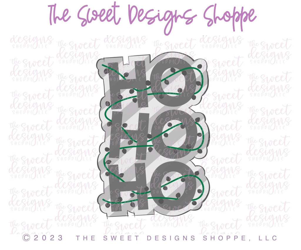 Cookie Cutters - HO HO HO with Lights Plaque - Cookie Cutter - The Sweet Designs Shoppe - - ALL, Christmas, Christmas / Winter, Christmas Cookies, Cookie Cutter, handlettering, Plaque, Plaques, PLAQUES HANDLETTERING, Promocode