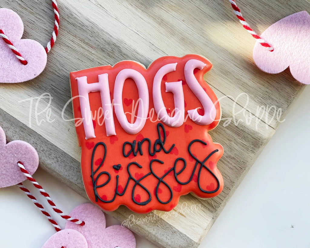 Cookie Cutters - HOGS and KISSES Plaque - Cookie Cutter - The Sweet Designs Shoppe - - ALL, Animal, Animals, Animals and Insects, Cookie Cutter, Pig, Plaque, Plaques, Promocode, valentine, valentines