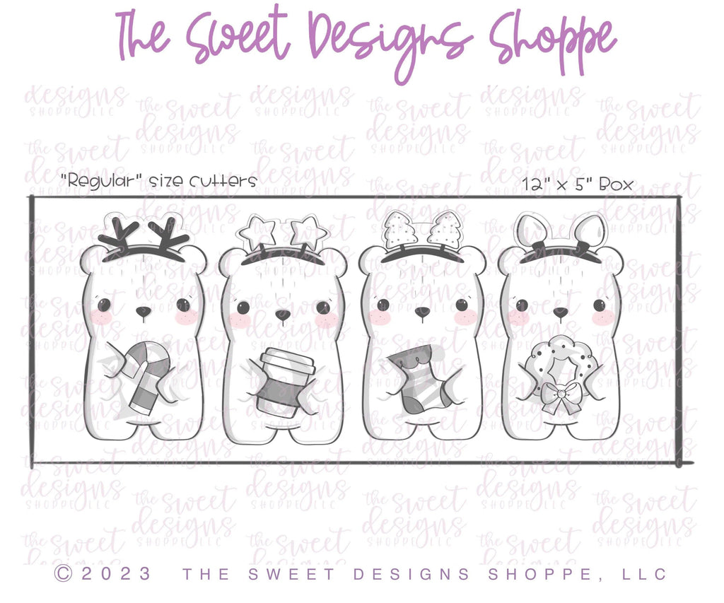 Cookie Cutters - Holiday Bears Cookie Cutters Set - Set of 4 - Cookie Cutters - The Sweet Designs Shoppe - TSDS - - ALL,Animal,Animals,Animals and Insects,Christmas,Christmas / Winter,Christmas Cookies,Cookie Cutter,Mini Sets,Promocode,regular sets,set