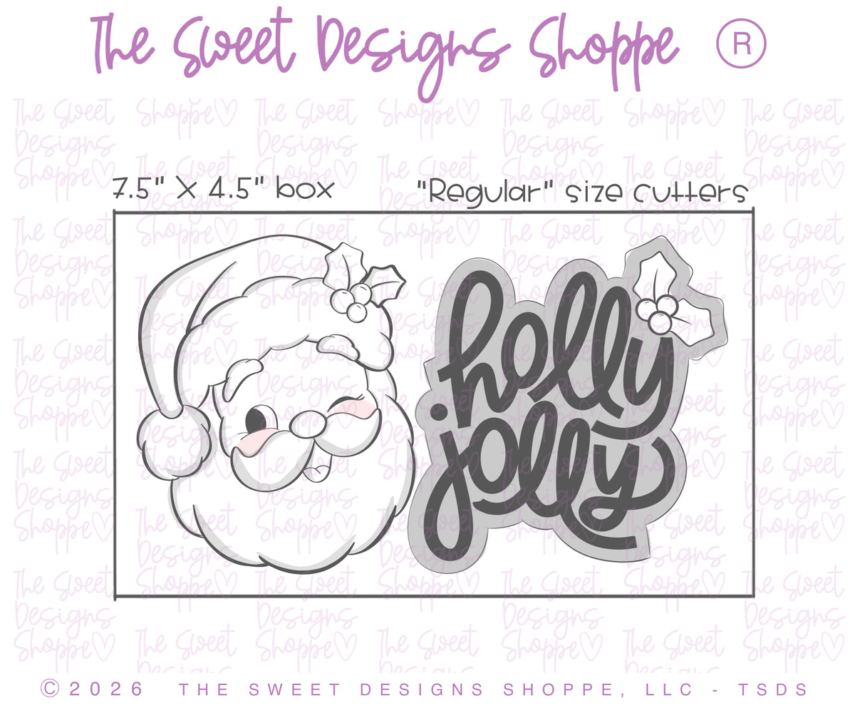 Cookie Cutters - Holly Jolly Christmas Cookie Cutter Set - Set of 2 - Cookie Cutters - The Sweet Designs Shoppe - TSDS - - ALL,Christmas,Christmas / Winter,Cookie Cutter,new,Plaque,Plaques,PLAQUES HANDLETTERING,Promocode,regular sets,Santa,Santa Claus,set,STL