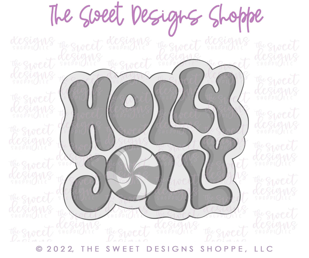 Cookie Cutters - Holly Jolly Groovy Plaque - Cookie Cutter - The Sweet Designs Shoppe - - ALL, Christmas, Christmas / Winter, Christmas Cookies, Cookie Cutter, handlettering, Plaque, Plaques, PLAQUES HANDLETTERING, Promocode