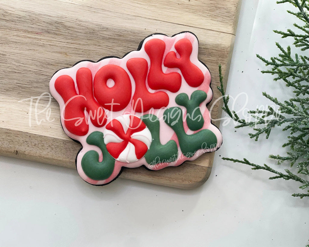 Cookie Cutters - Holly Jolly Groovy Plaque - Cookie Cutter - The Sweet Designs Shoppe - - ALL, Christmas, Christmas / Winter, Christmas Cookies, Cookie Cutter, handlettering, Plaque, Plaques, PLAQUES HANDLETTERING, Promocode