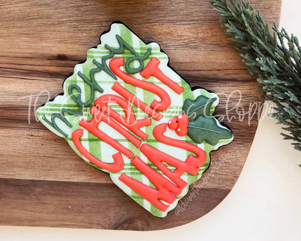 Cookie Cutters - Holly Merry Christmas Plaque - Cookie Cutter - Sweet Designs Shoppe - - ALL, Christmas, Christmas / Winter, Christmas Cookies, Cookie Cutter, handlettering, Plaque, Plaques, PLAQUES HANDLETTERING, Promocode