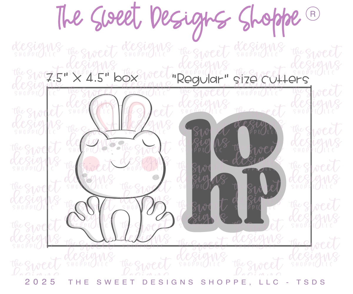 Cookie Cutters - Hop Frog & Plaque Set - Set of 2 - Cookie Cutters - The Sweet Designs Shoppe - TSDS - - ALL,Animal,Animals,Cookie Cutter,Easter,Easter / Spring,PLAQUES HANDLETTERING,Promocode,regular sets,set,STL