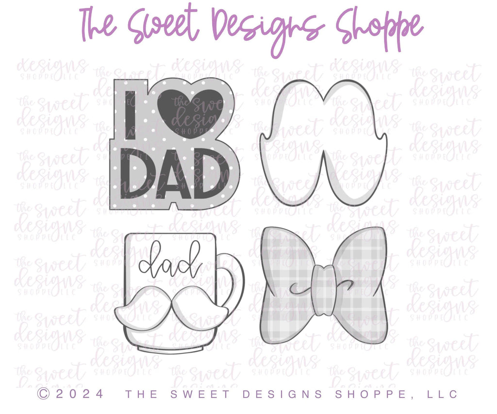 Cookie Cutters - I LOVE Dad Cookie Cutters Set - Set of 4 Cookie Cutters - The Sweet Designs Shoppe - - ALL, Cookie Cutter, dad, Father, Fathers Day, Gentleman, gentlemen, grandfather, Mini Sets, Promocode, regular sets, set