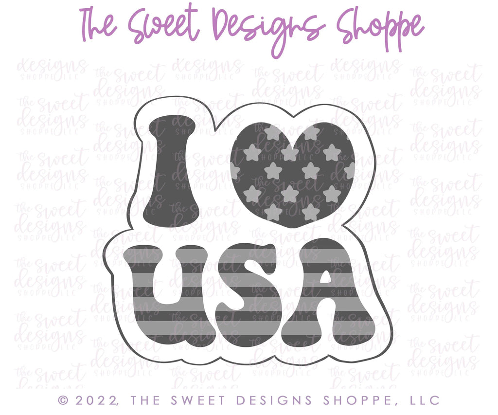 Cookie Cutters - I Love USA Retro Plaque - Cookie Cutter - Sweet Designs Shoppe - - 4th, 4th July, 4th of July, ALL, Cookie Cutter, fourth of July, Independence, Lettering, New Year, Patriotic, Plaque, Plaques, PLAQUES HANDLETTERING, Promocode, USA