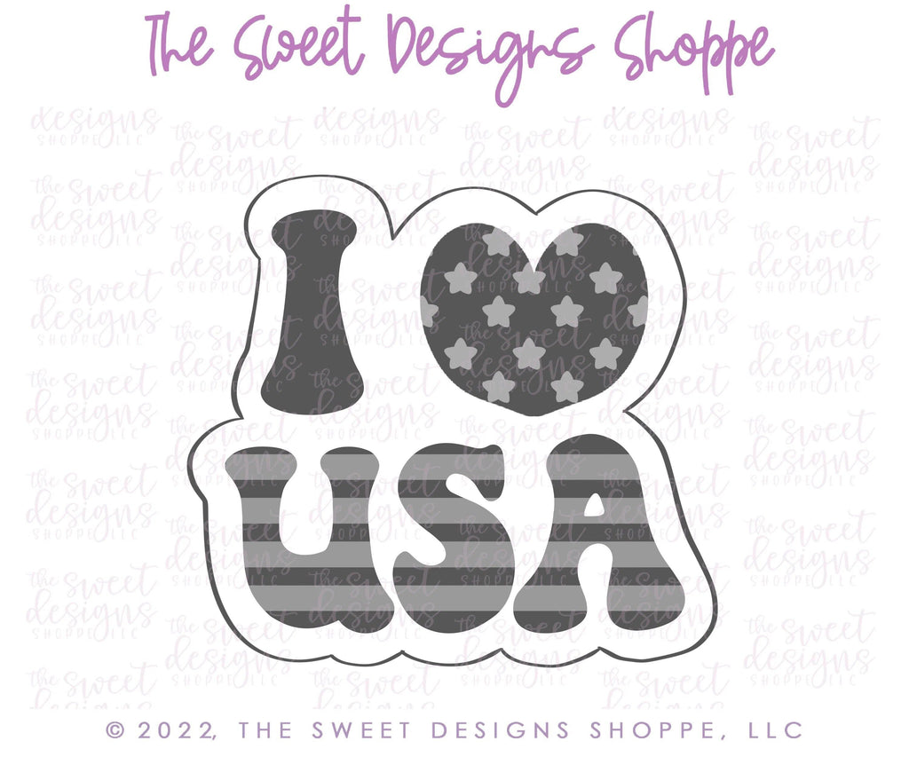 Cookie Cutters - I Love USA Retro Plaque - Cookie Cutter - The Sweet Designs Shoppe - TSDS - - 4th,4th July,4th of July,ALL,Cookie Cutter,fourth of July,Independence,Lettering,New Year,Patriotic,Plaque,Plaques,PLAQUES HANDLETTERING,Promocode,STL,USA