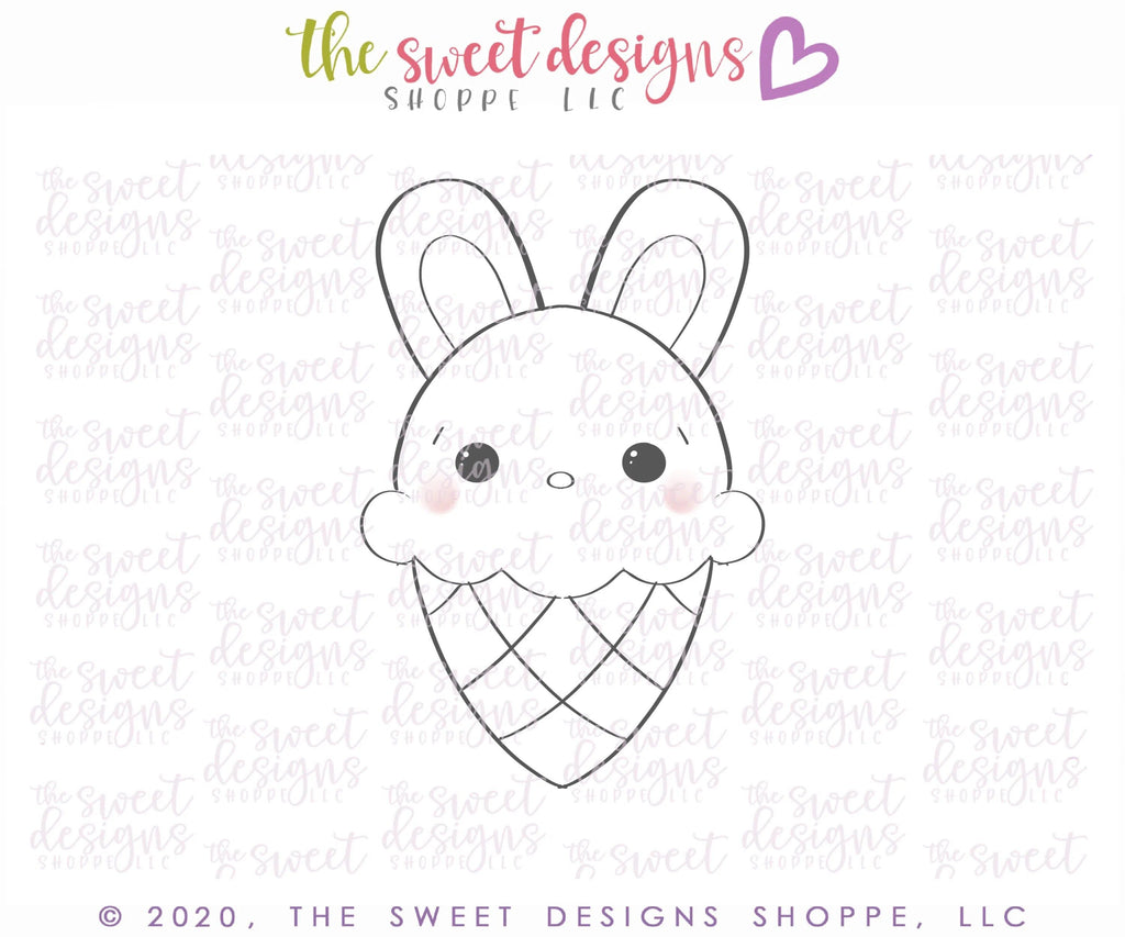 Cookie Cutters - Ice Cream Bunny - Cookie Cutter - The Sweet Designs Shoppe - - ALL, Animal, Animals, Animals and Insects, cone, Cookie Cutter, easter, Easter / Spring, Food, Food and Beverage, Food beverages, icecream, Promocode, summer, Sweet, Sweets, valentine, valentines