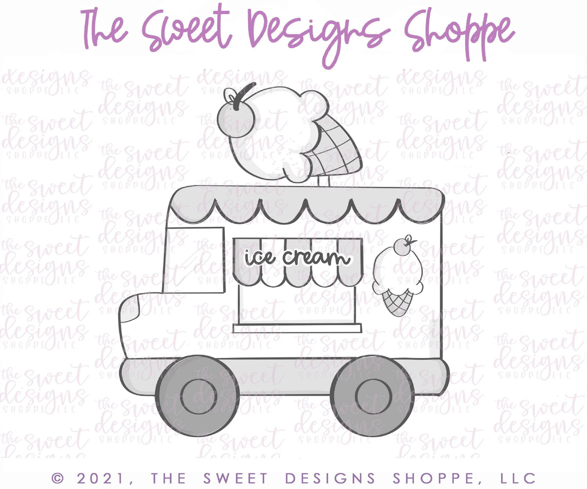 Cookie Cutters - Ice Cream Truck - Cookie Cutter - The Sweet Designs Shoppe - TSDS - - ALL,Birthday,cone,Cookie Cutter,Food,Food and Beverage,Food beverages,icecream,kid,kids,Kids / Fantasy,Promocode,STL,Sweet,Sweets,transportation,valentine,valentines