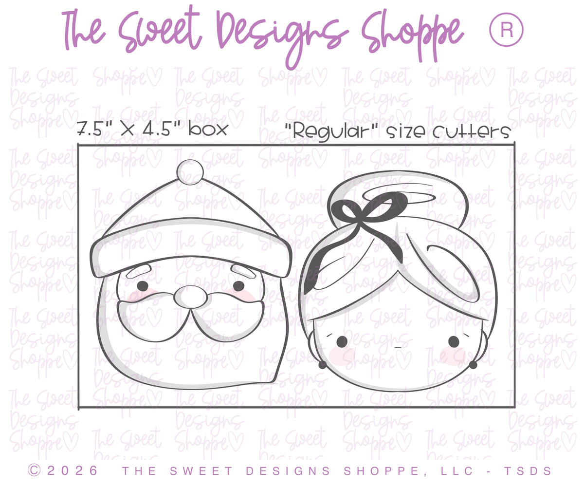 Cookie Cutters - Jolly Santa & Sweet Mrs. Claus Face Cookie Cutter Set - Set of 2 - Cookie Cutters - The Sweet Designs Shoppe - TSDS - - ALL,Christmas,Christmas / Winter,claus,clause,Cookie Cutter,Mrs Claus,MRS Clause,MrsClaus,MrsClausFace,new,Promocode,regular sets,Santa,Santa Claus,set,STL