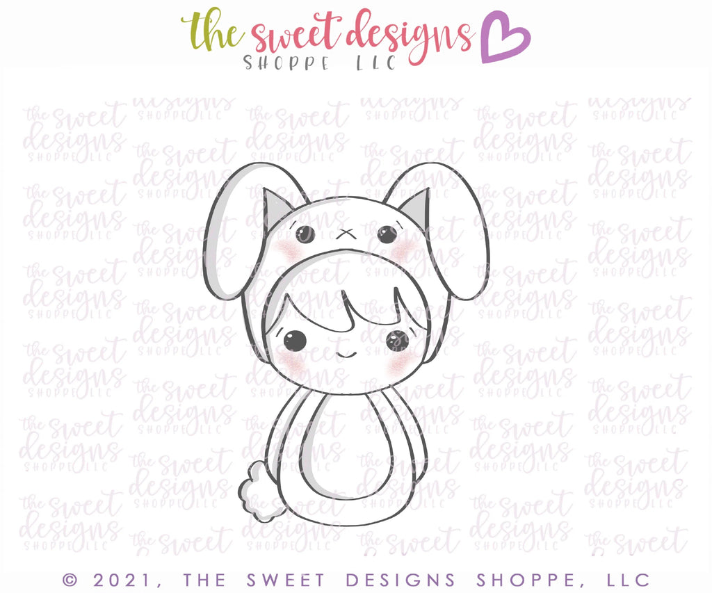Cookie Cutters - Kid with Bunny Costume - Cutter - Sweet Designs Shoppe - - ALL, Animal, Animals, Animals and Insects, Cookie Cutter, Easter, Easter / Spring, Fall Halloween, halloween, Halloween / Fall / Thanksgiving, insect, Insects, Kids / Fantasy, Nature, Promocode, Spring, valentine, valentines, wobble, Wobbly