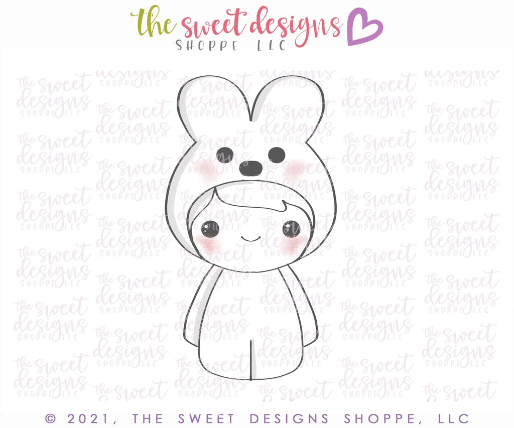 Cookie Cutters - Kid with Marshmallow Bunny Costume - Cookie Cutter - The Sweet Designs Shoppe - - ALL, Animal, Animals, Animals and Insects, Cookie Cutter, Easter, Easter / Spring, Fall Halloween, halloween, Halloween / Fall / Thanksgiving, insect, Insects, Kids / Fantasy, Nature, Peep, Peeps, Promocode, Spring, valentine, valentine's, wobble, Wobbly