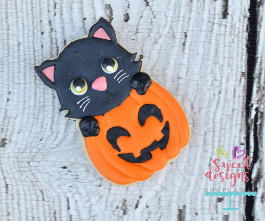 Cookie Cutters - Kitty in Pumpkin v2- Cookie Cutter - Sweet Designs Shoppe - - ALL, Animal, Cat, Cookie Cutter, Fall / Halloween, Halloween, Kitty, Promocode, Pumpkin, trick or treat