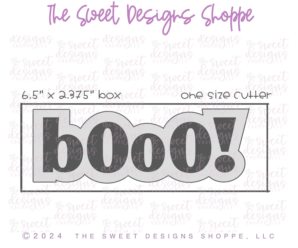 Cookie Cutters - Long Booo! Plaque - Cookie Cutter - The Sweet Designs Shoppe - One Size (2" Tall x 5-3/4" Wide) - ALL, Cookie Cutter, halloween, new, Plaque, Plaques, PLAQUES HANDLETTERING, Promocode