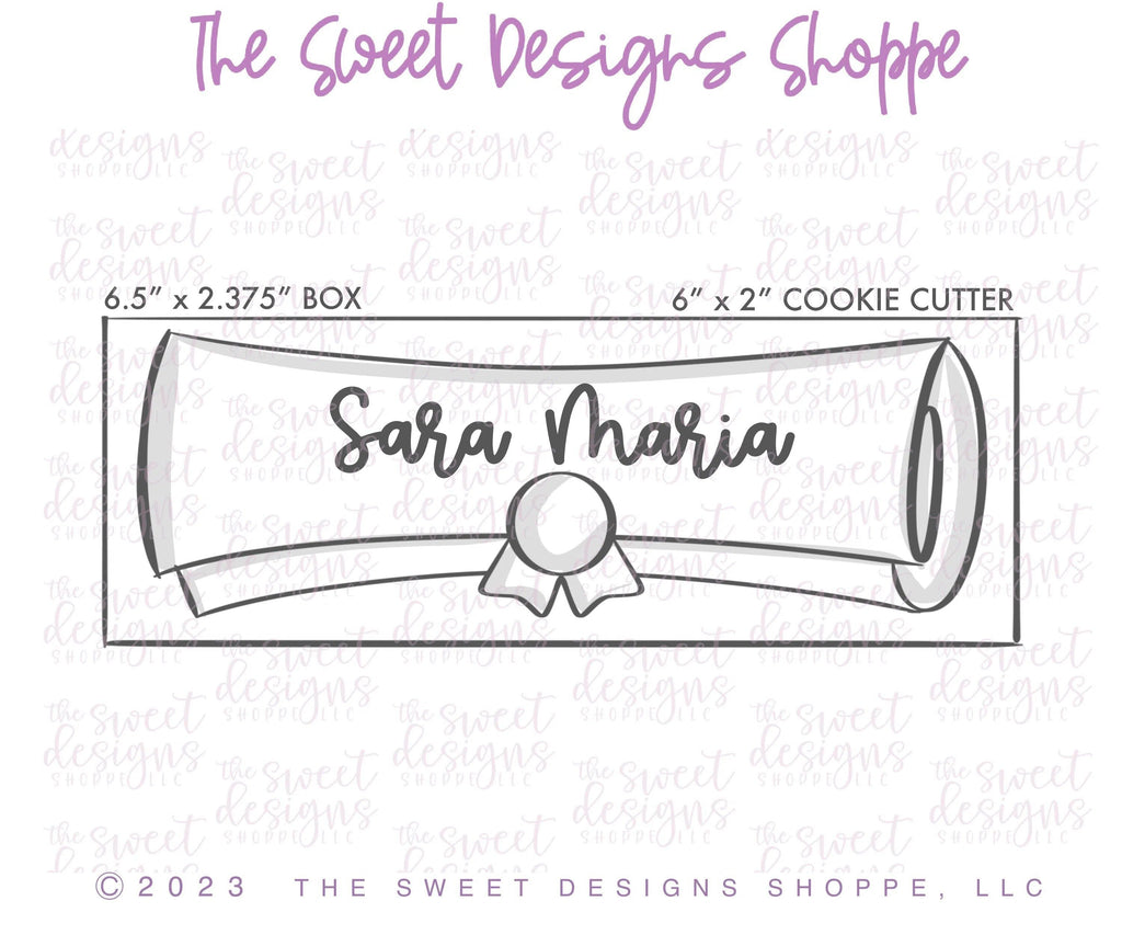 Cookie Cutters - Long Diploma - Cookie Cutter - The Sweet Designs Shoppe - 6" Long (2" Tall x 6" Wide) - ALL, back to school, Cookie Cutter, Grad, Graduation, graduations, Plaque, Plaques, PLAQUES HANDLETTERING, Promocode, schoo, School, School / Graduation, school supplies