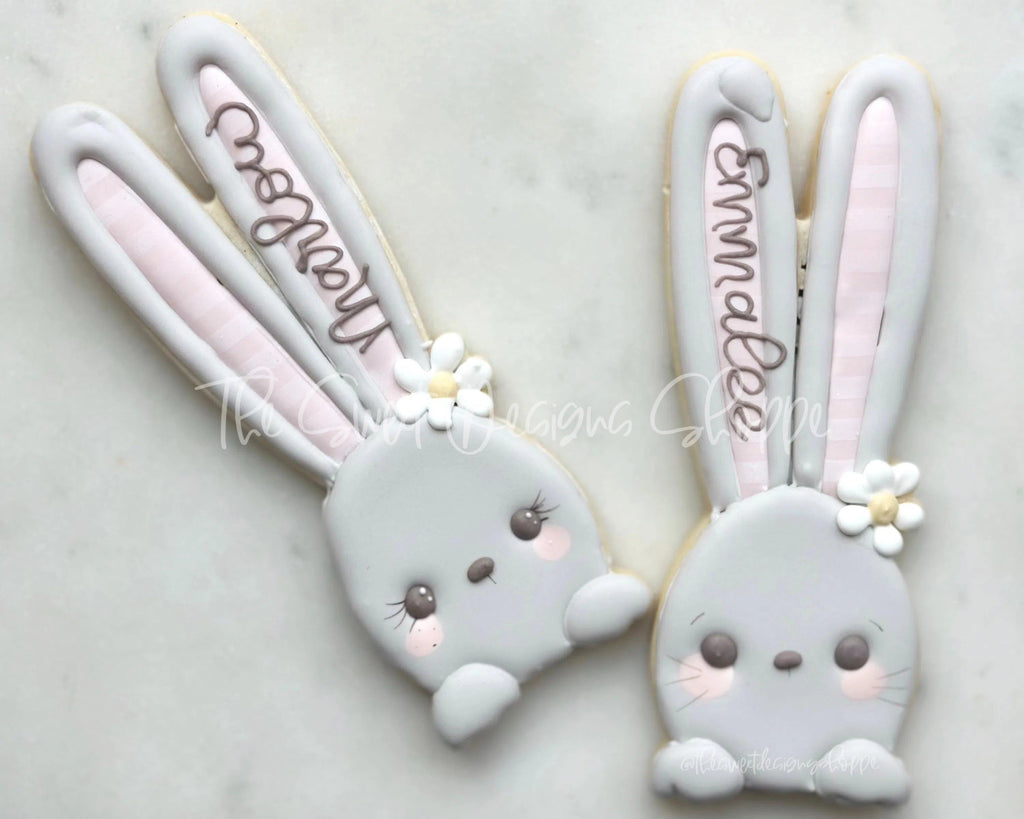 Cookie Cutters - Long Ears Bunny with Daisy- Cookie Cutters - The Sweet Designs Shoppe - One Size( 6" High x 2" Wide) - ALL, Animal, Animals, Animals and Insects, bunny, bunny face, Cookie Cutter, Easter, Easter / Spring, Promocode