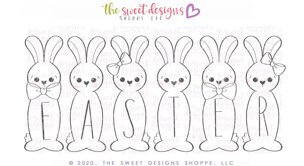 Cookie Cutters - Long Easter Bunny Set - Cutters - Sweet Designs Shoppe - - 2022EasterTop, ALL, Animal, Animals, Animals and Insects, Cookie Cutter, Easter, Easter / Spring, letter, Lettering, Letters, letters and numbers, Mini Sets, Plaque, Plaques, PLAQUES HANDLETTERING, Promocode, regular sets, set