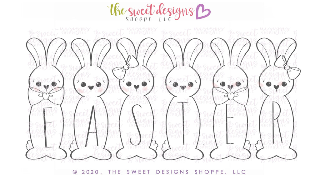 Cookie Cutters - Long Easter Bunny Set - Cookie Cutters - The Sweet Designs Shoppe - TSDS - - ALL,Animal,Animals,Animals and Insects,Cookie Cutter,Easter,Easter / Spring,letter,Lettering,Letters,letters and numbers,Mini Sets,Plaque,Plaques,PLAQUES HANDLETTERING,Promocode,regular sets,set,STL