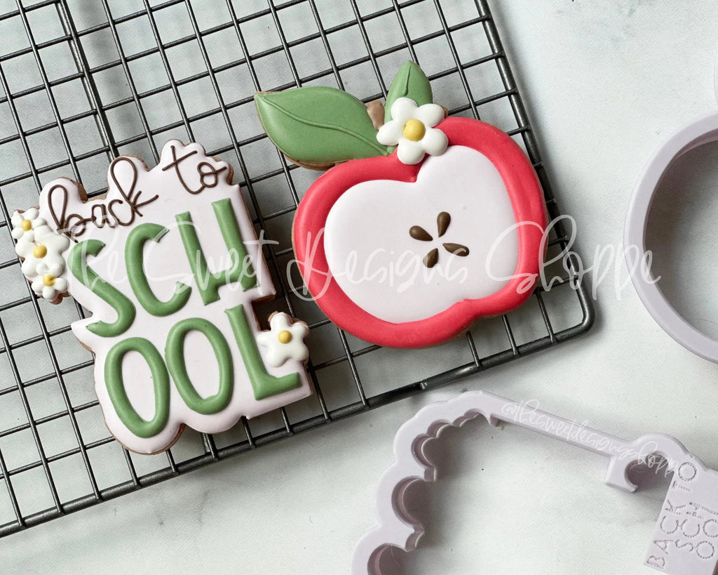 Cookie Cutters - Long Leaf Apple & BTS Plaque Cookie Cutter Set - 2 Piece Set - Cookie Cutters - The Sweet Designs Shoppe - - ALL, back to school, Cookie Cutter, Grad, graduations, Promocode, regular sets, School, School / Graduation, School Bus, school supplies, set, sets, Teacher, Teacher Appreciation