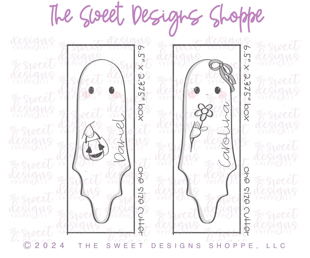 Cookie Cutters - Long Traditional Ghosts Pair Cookie Cutter Set - Set of 2 - Cookie Cutters - The Sweet Designs Shoppe - Set of 2 - One Size (5-3/4" Tall x 2" Wide) - ALL, Cookie Cutter, halloween, Halloween set, Halloween Sets, Mini Sets, new, Plaque, Plaques, PLAQUES HANDLETTERING, Promocode, regular sets, set