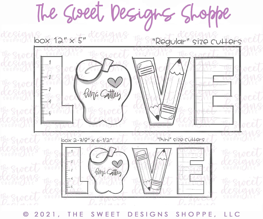 Cookie Cutters - LOVE Apple Set - Cookie Cutters - The Sweet Designs Shoppe - TSDS - - ALL,back to school,Cookie Cutter,Grad,graduations,homeschool,letter,Lettering,Letters,letters and numbers,Mini Sets,Promocode,regular sets,School,School / Graduation,set,Teacher,Teacher Appreciation