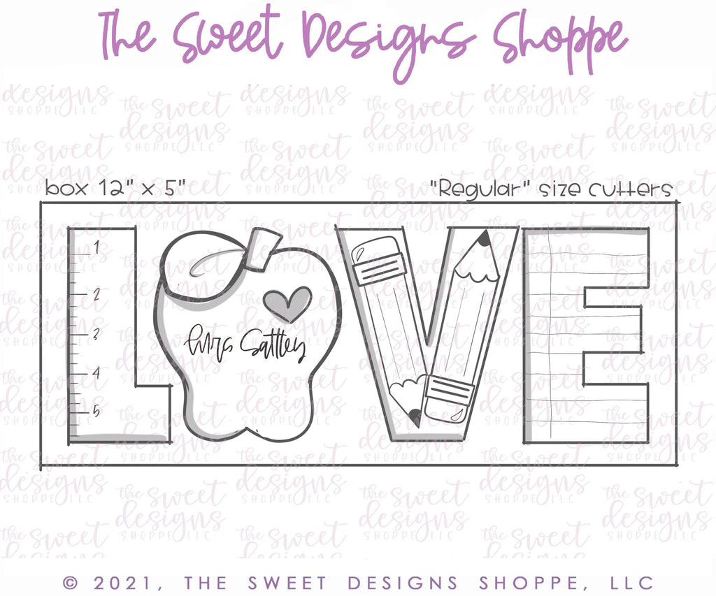 Cookie Cutters - LOVE Apple Set - Cookie Cutters - The Sweet Designs Shoppe - TSDS - - ALL,back to school,Cookie Cutter,Grad,graduations,homeschool,letter,Lettering,Letters,letters and numbers,Mini Sets,Promocode,regular sets,School,School / Graduation,set,Teacher,Teacher Appreciation