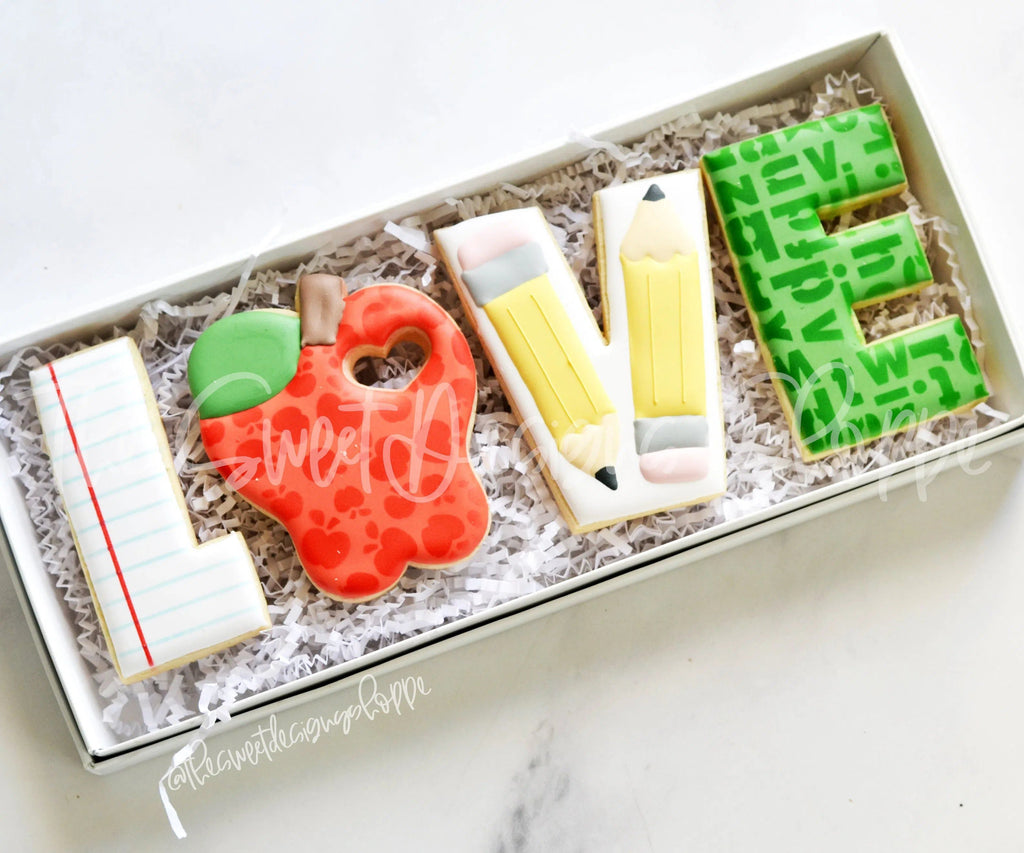 Cookie Cutters - LOVE Apple Set - Cookie Cutters - The Sweet Designs Shoppe - TSDS - - ALL,back to school,Cookie Cutter,Grad,graduations,homeschool,letter,Lettering,Letters,letters and numbers,Mini Sets,Promocode,regular sets,School,School / Graduation,set,Teacher,Teacher Appreciation