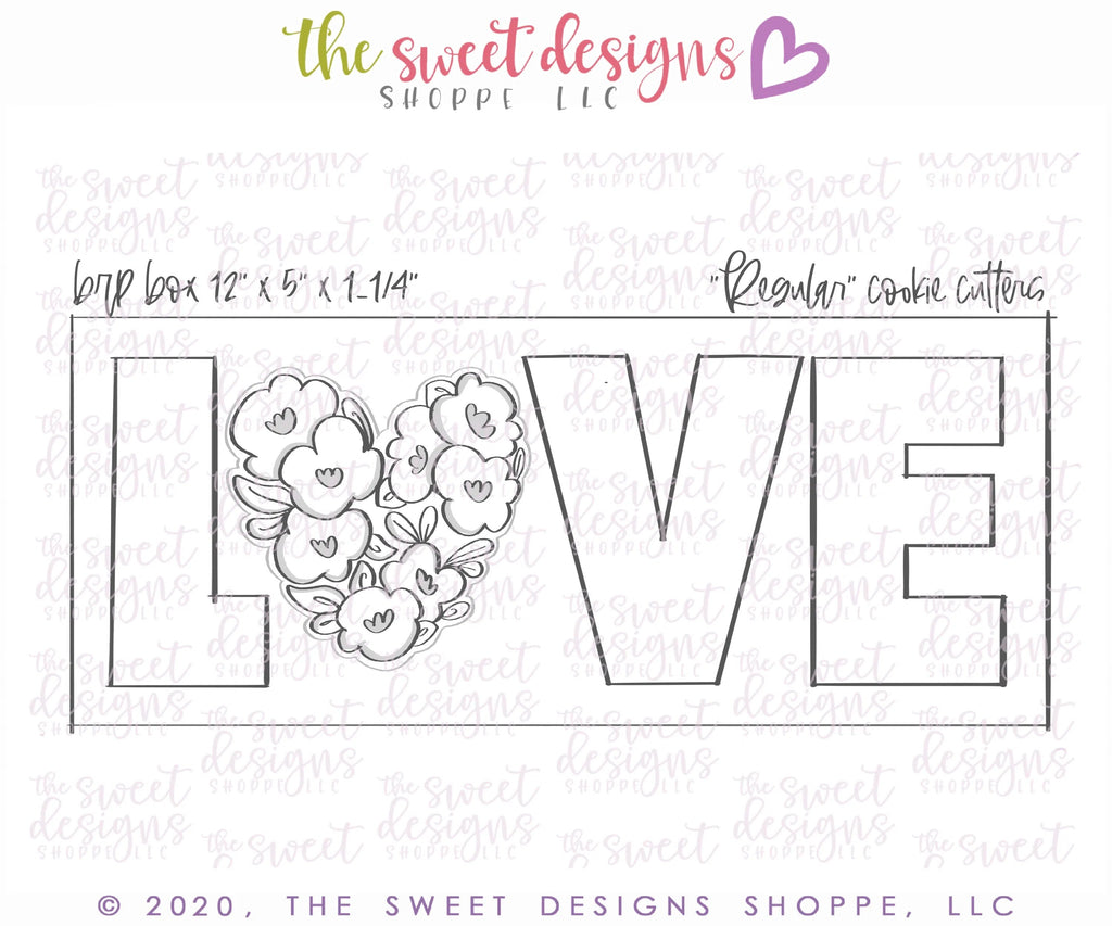 Cookie Cutters - LOVE Flower Heart Set - Cookie Cutters - Sweet Designs Shoppe - - ALL, Cookie Cutter, letter, Lettering, Letters, letters and numbers, Mini Sets, NURSE APPRECIATION, Promocode, regular sets, set, TEACHER APPRECIATION, Valentine, Valentines, Valentines couples, Wedding