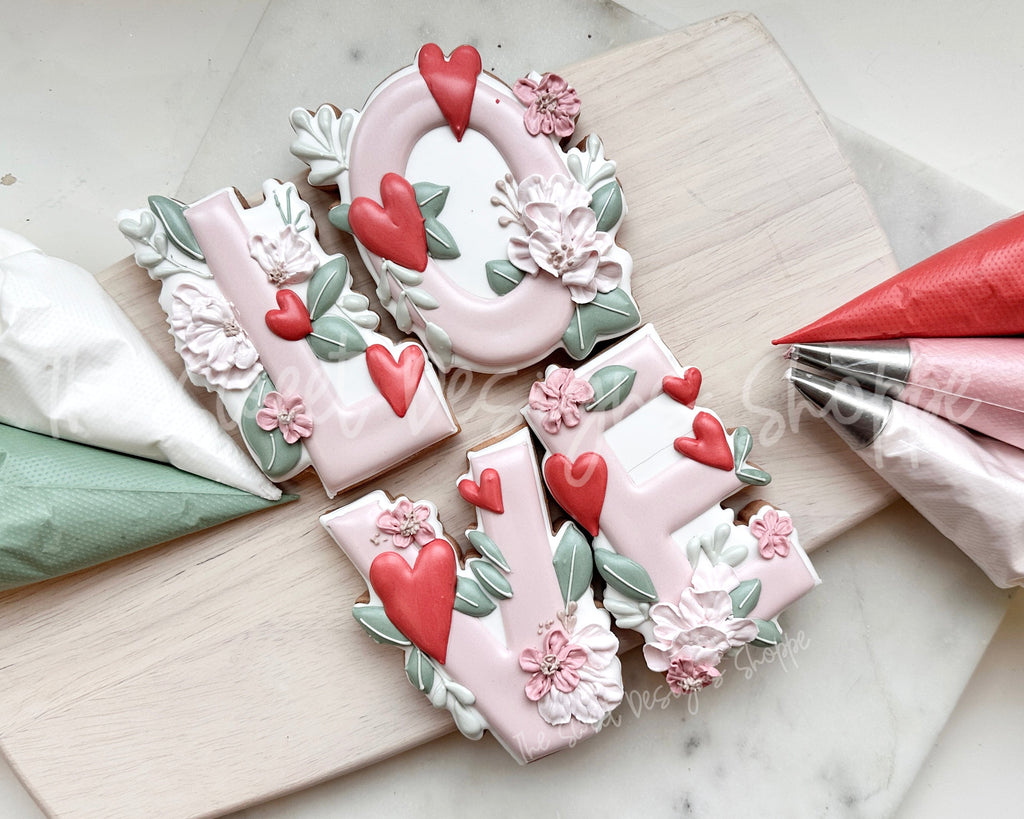 Cookie Cutters - LOVE Flowery Set - Cookie Cutters - The Sweet Designs Shoppe - TSDS - - ALL,Cookie Cutter,letter,Lettering,Letters,letters and numbers,Mini Sets,Promocode,regular sets,set,Valentine,Valentines,Valentines couples,Wedding