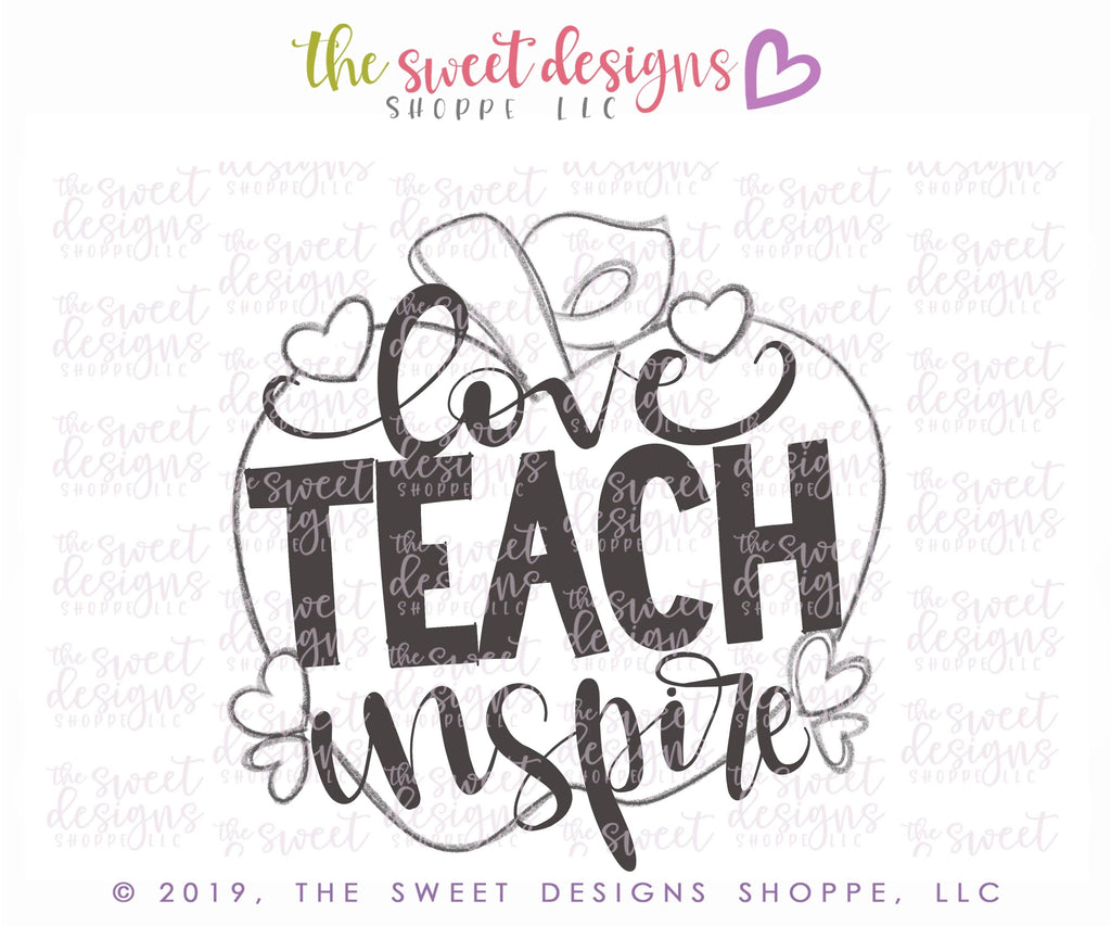 Cookie Cutters - Love, Teach, Inspire Apple - Cookie Cutter - The Sweet Designs Shoppe - - 2019, ALL, Apple, Cookie Cutter, Food, Food and Beverage, Food beverages, Fruits and Vegetables, Grad, graduations, Promocode, school, School / Graduation, school collection 2019, teacher, teacher appreciation