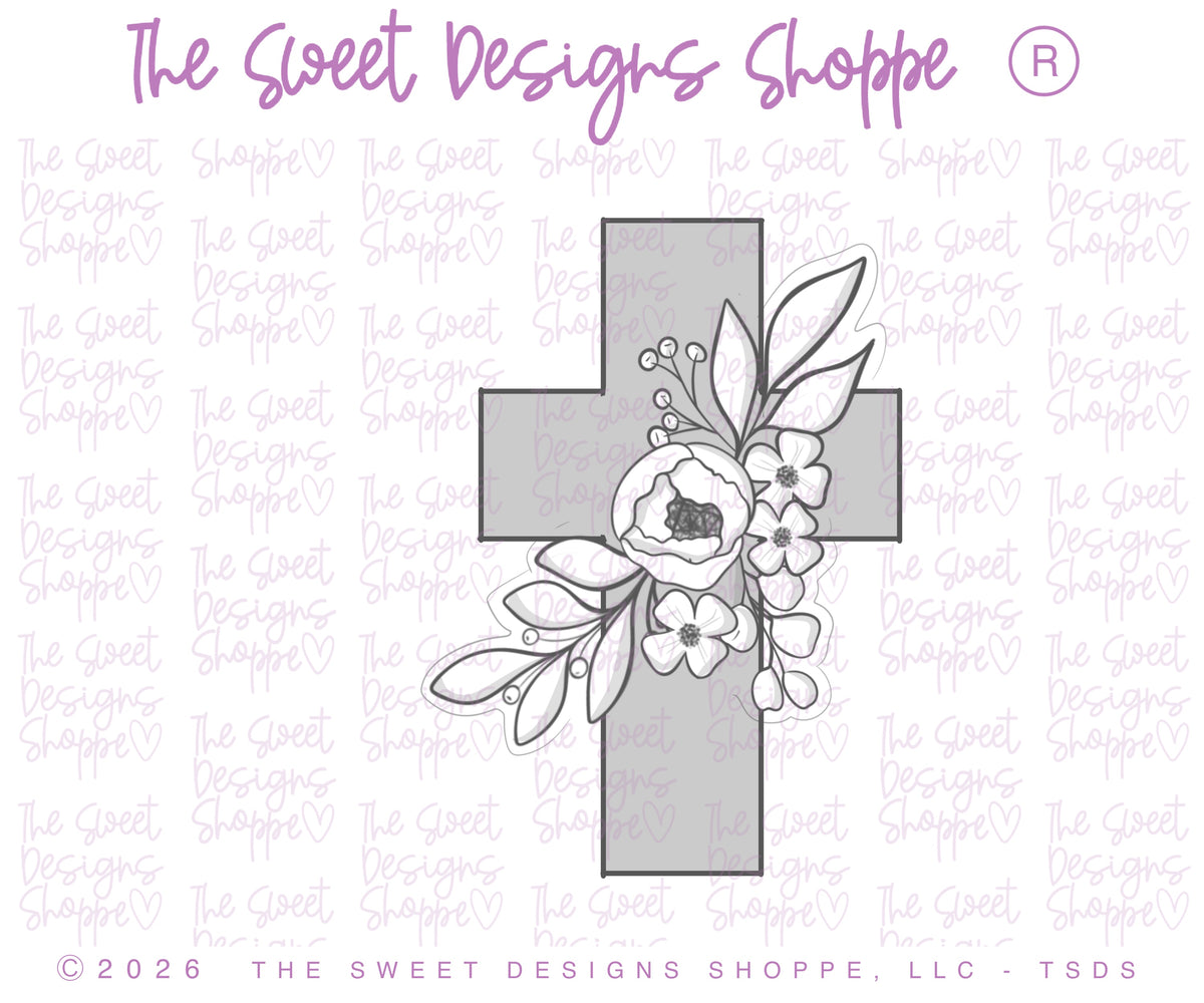 Cookie Cutters - Lovely Floral Cross - Cookie Cutter - The Sweet Designs Shoppe - TSDS - - ALL,Cookie Cutter,Easter,Easter / Spring,First Communion,floral,Promocode,Religious,STL,Wedding,Wedding Favors