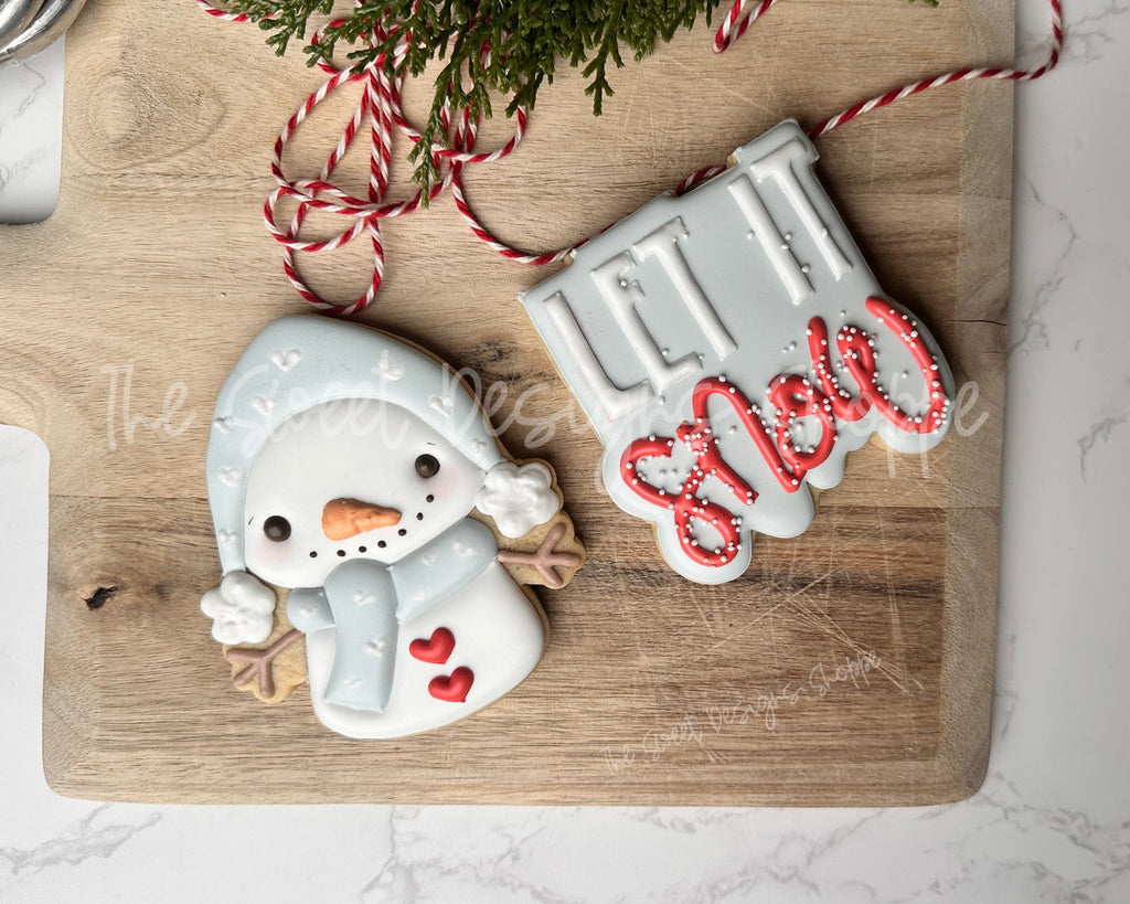 Cookie Cutters - Lovely Snowman & LET IT Snow Plaque Set - Set of 2 - Cookie Cutters - The Sweet Designs Shoppe - TSDS - - ALL,Christmas,Christmas / Winter,Christmas Cookies,claus,clause,Cookie Cutter,Frosty,Mini Sets,Promocode,regular sets,set,Snowman,STL