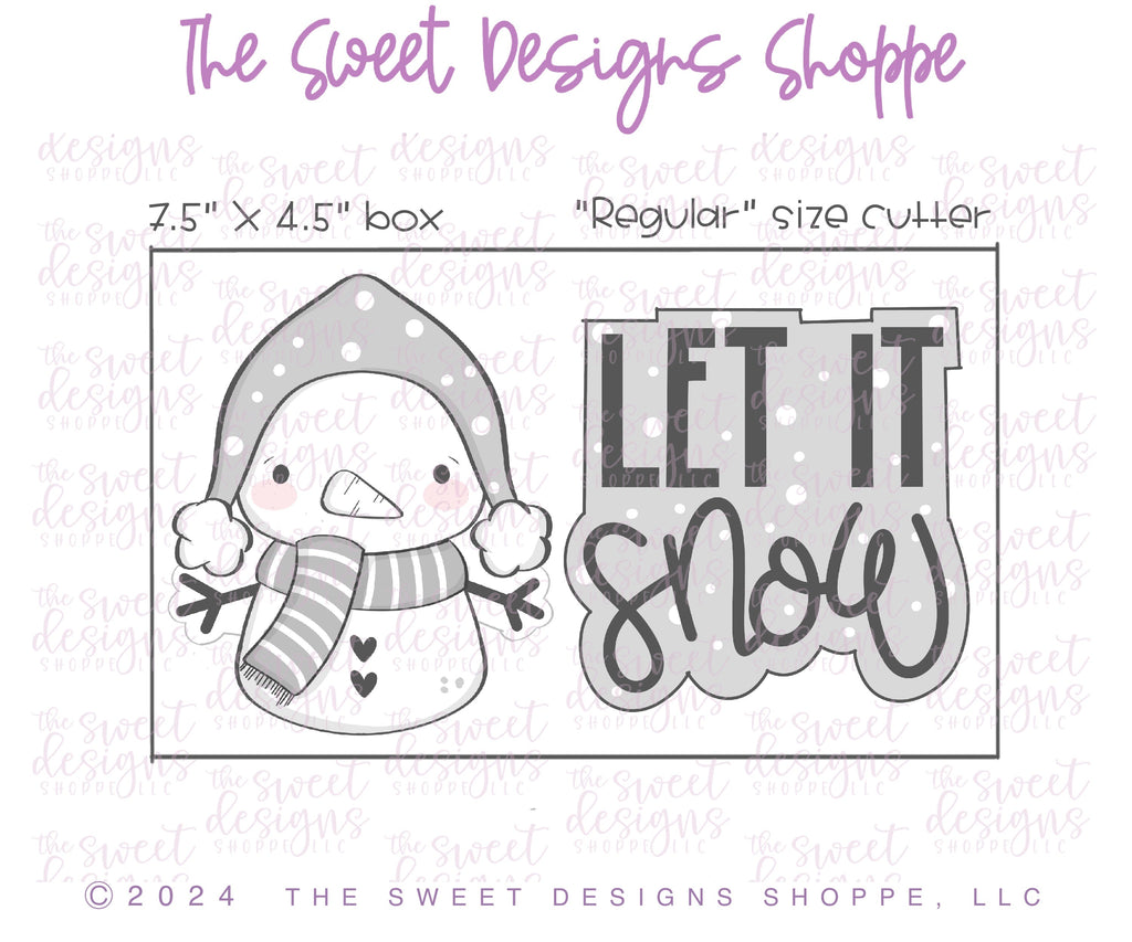 Cookie Cutters - Lovely Snowman & LET IT Snow Plaque Set - Set of 2 - Cookie Cutters -ETSY - The Sweet Designs Shoppe - - ALL, Christmas, Christmas / Winter, Christmas Cookies, claus, clause, Cookie Cutter, Frosty, Mini Sets, new, Promocode, regular sets, set, Snowman, STL