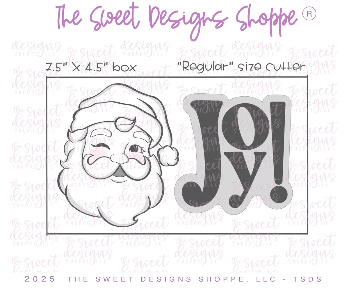 Cookie Cutters - Lovely Vintage Santa Face & Joy Plaque Cookie Cutter Set - Set of 2 - Cookie Cutters - The Sweet Designs Shoppe - TSDS - - ALL,Christmas,Christmas / Winter,claus,clause,Cookie Cutter,PLAQUES HANDLETTERING,Promocode,regular sets,Santa,Santa Claus,Santa Face,set,STL
