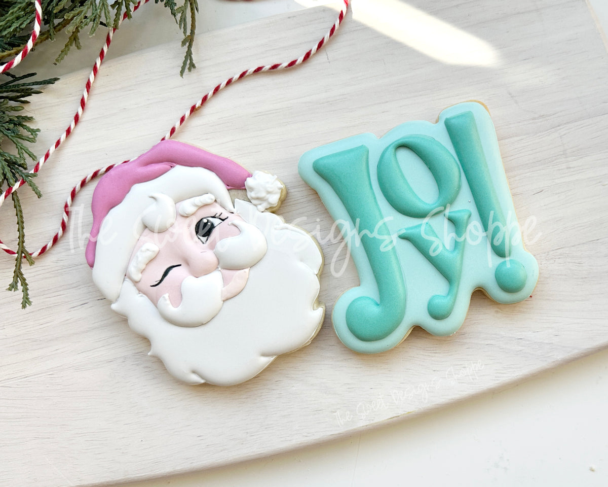Cookie Cutters - Lovely Vintage Santa Face & Joy Plaque Cookie Cutter Set - Set of 2 - Cookie Cutters - The Sweet Designs Shoppe - TSDS - - ALL,Christmas,Christmas / Winter,claus,clause,Cookie Cutter,PLAQUES HANDLETTERING,Promocode,regular sets,Santa,Santa Claus,Santa Face,set,STL
