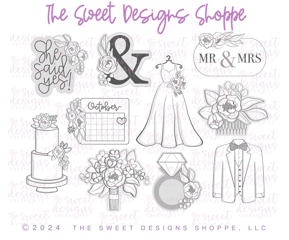Cookie Cutters - Lovely Wedding Set - Set of 10 - Cookie Cutters & Color Palette (PDF) - The Sweet Designs Shoppe - TSDS - - ALL,Bachelorette,color palette,Cookie Cutter,Married,Promocode,regular sets,Religious,set,STL,Wedding,Wedding Favors