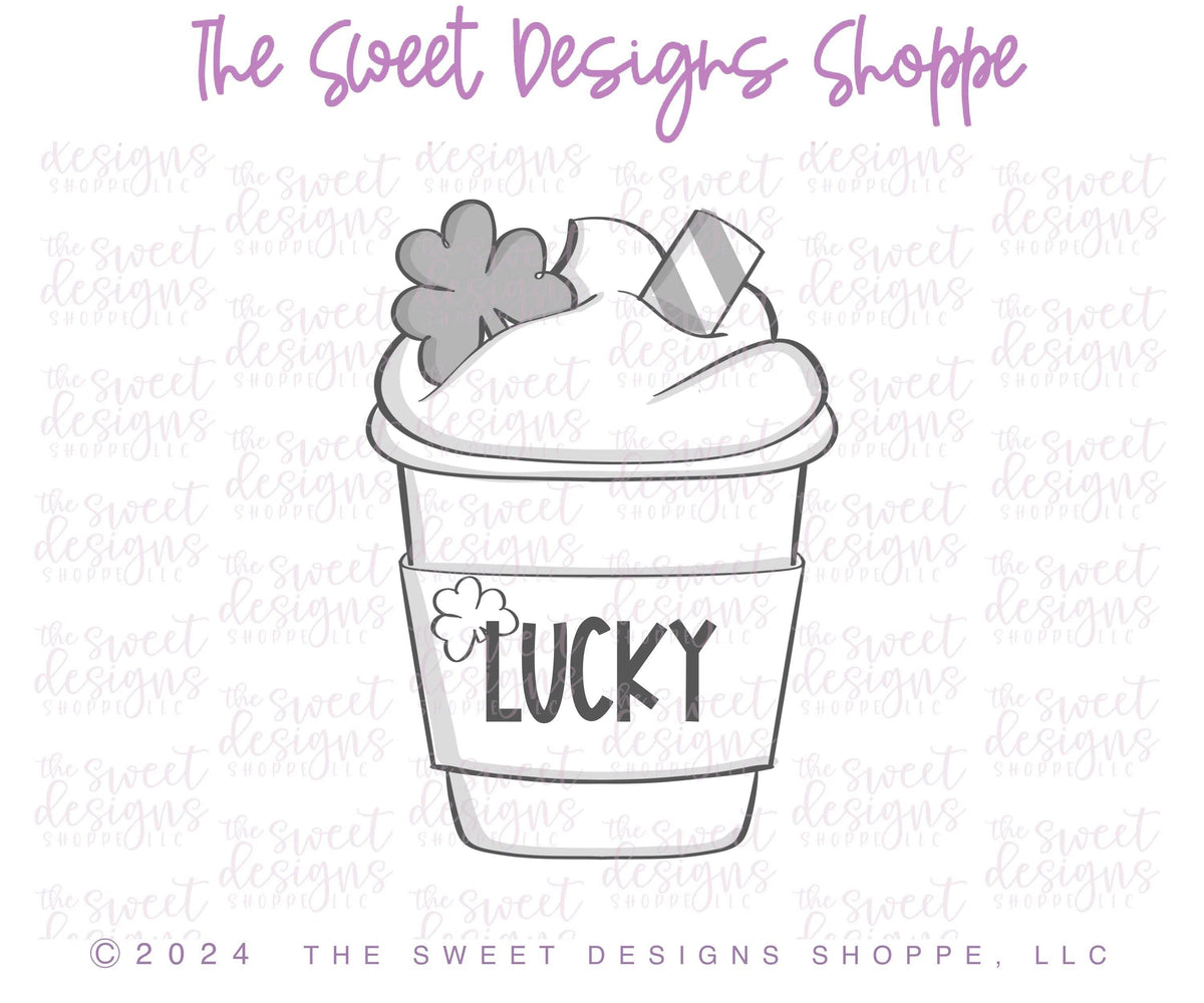 Cookie Cutters - Lucky Iced Coffee- Cookie Cutter - The Sweet Designs Shoppe - TSDS - - ALL,beverage,Coffee,Cookie Cutter,drink,food,Food & Beverages,Promocode,St paddy,ST PATRICK,st patricks,St Patrick’s Day,St. Pat,STL