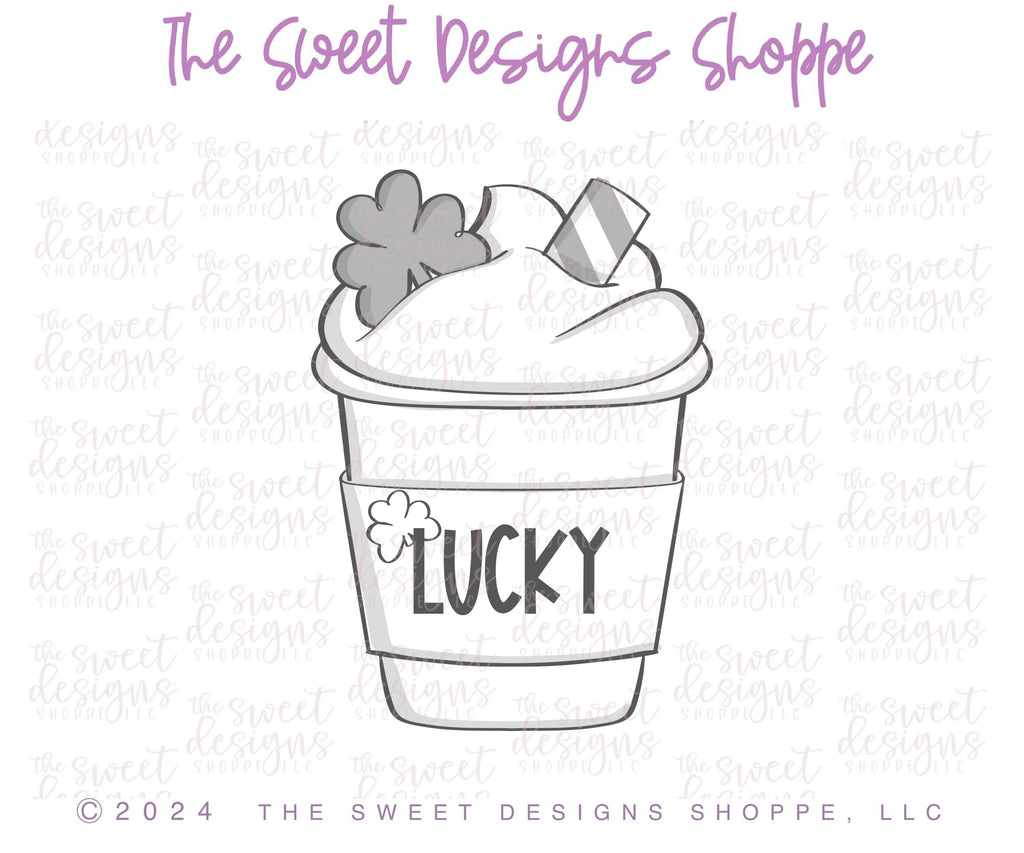 Cookie Cutters - Lucky Iced Coffee- Cookie Cutter - The Sweet Designs Shoppe - TSDS - - ALL,beverage,Coffee,Cookie Cutter,drink,food,Food & Beverages,Promocode,St paddy,ST PATRICK,st patricks,St Patrick’s Day,St. Pat