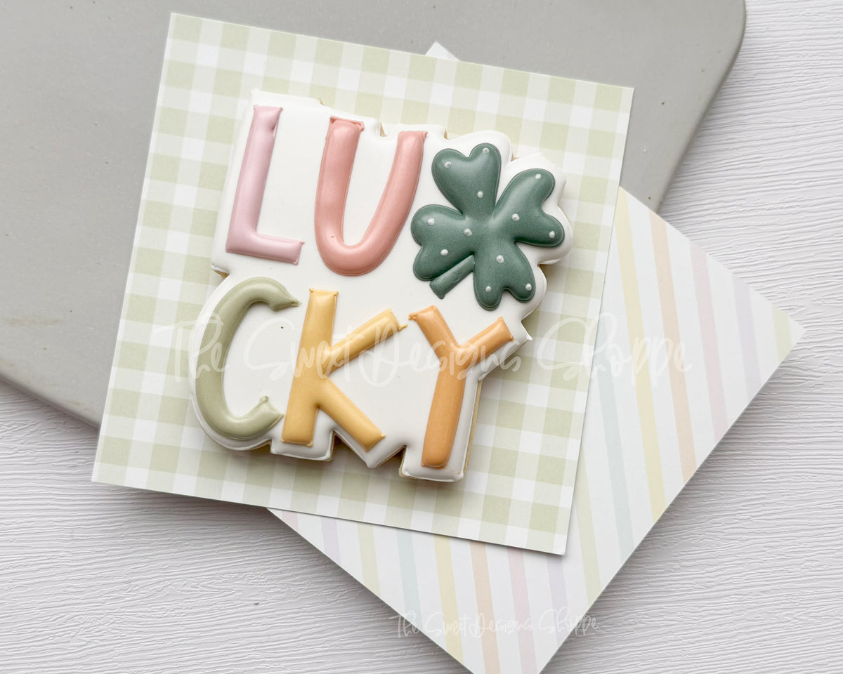 Cookie Cutters - Lucky Plaque - Cookie Cutter - The Sweet Designs Shoppe - TSDS - - ALL,Cookie Cutter,handlettering,Holiday,leprechaun,Lettering,patrick,patrick's,Plaque,Plaques,PLAQUES HANDLETTERING,Promocode,ST PATRICK,St. Pat,St. Patricks,STL