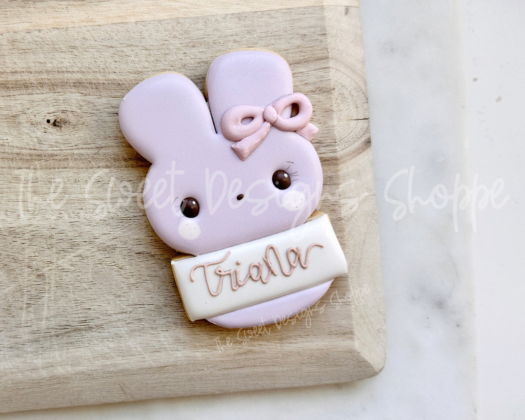 Cookie Cutters - Marshmallow Bunny with Bow Plaque - Cookie Cutter - The Sweet Designs Shoppe - TSDS - - ALL,Animal,Animals,Animals and Insects,basket,Bunny plaque,Cookie Cutter,Easter,Easter / Spring,marshamallow,Marshmallow bunny,Marshmallow bunny plaque,Peeps,Promocode,STL