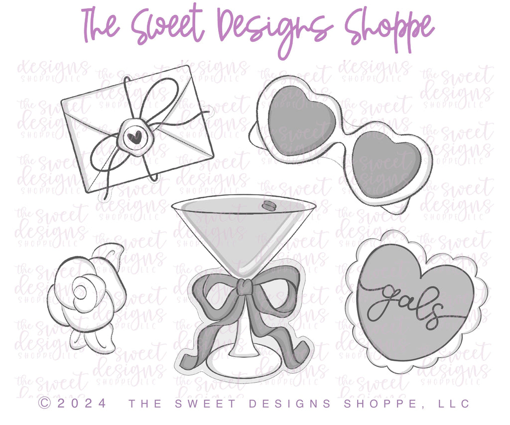 Cookie Cutters - Martini Galentines Set - Set of 5 - Cookie Cutters - The Sweet Designs Shoppe - TSDS - - ALL,Cookie Cutter,galentine,Galentines,Love,Promocode,regular sets,set,STL,valentine,Valentines