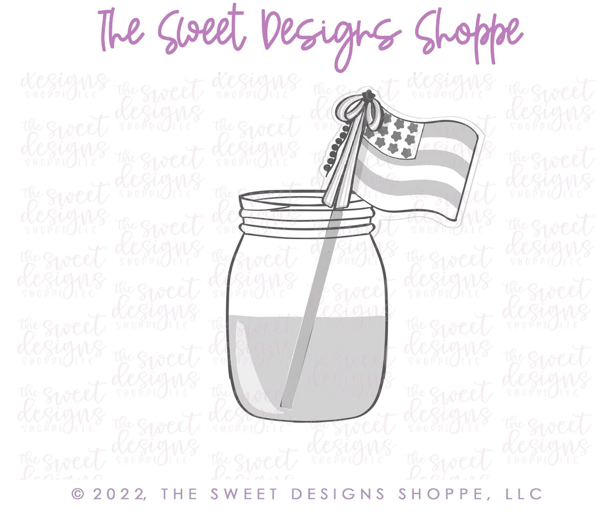 Cookie Cutters - Mason Jar with Flag - Cookie Cutter - The Sweet Designs Shoppe - TSDS - - 4th,4th July,4th of July,ALL,Birthday,Cookie Cutter,drink,fourth of July,Independence,patriotic,Patriotric,Promocode,STL,Summer,USA